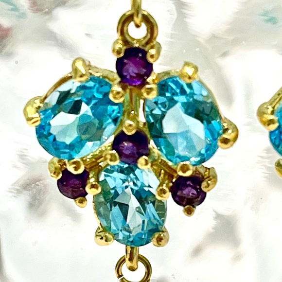 Genuine Pearl Topaz Amethyst 14KGP Earrings - Picture 3 of 7